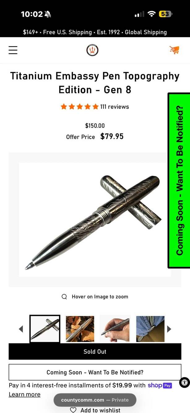CountyComm Titanium Embassy Pen Topography Edition Gen 8